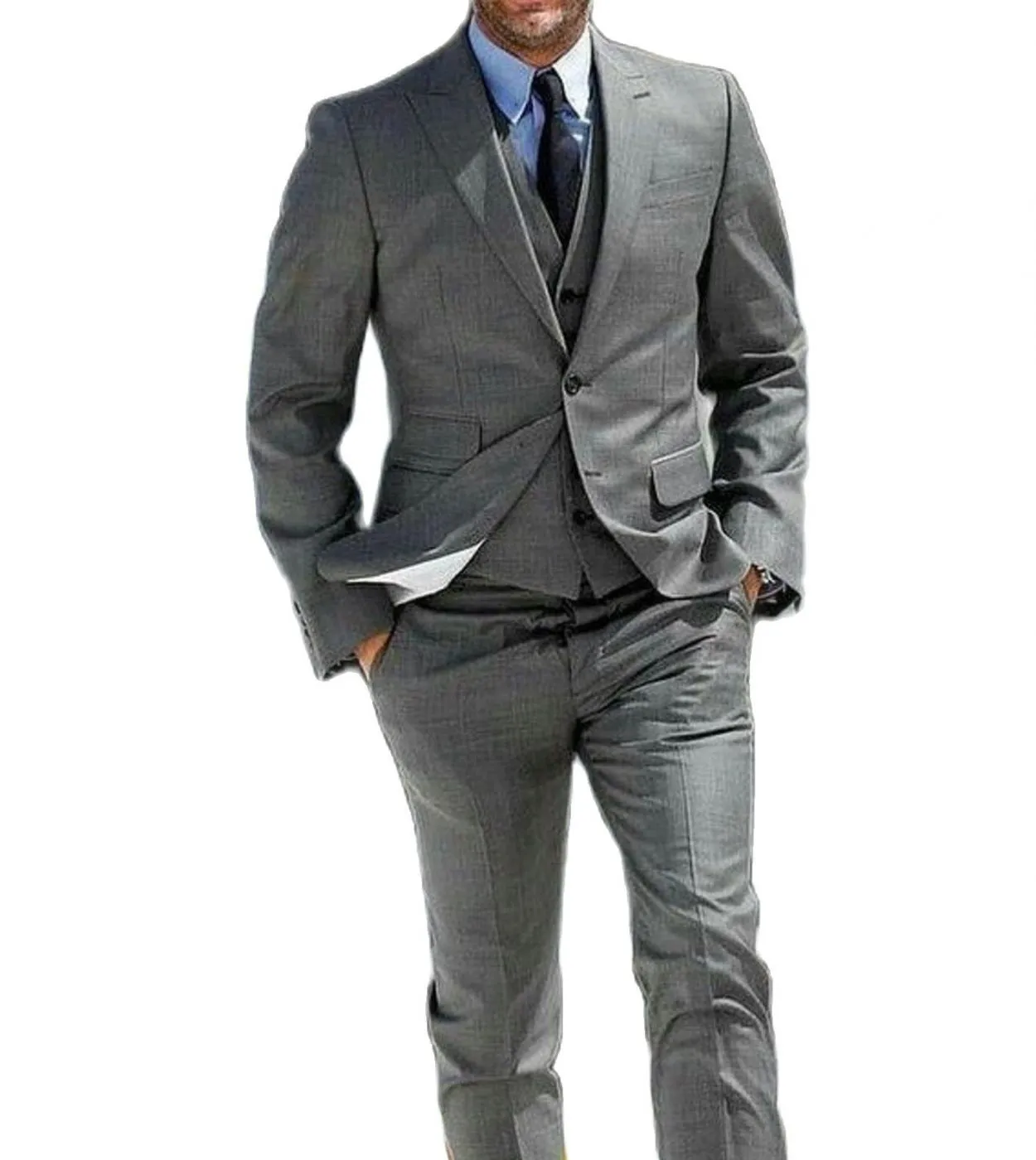 Elegant Slim Fit Peak Lapel Wedding Tuxedo Custom Made Three Piece Suit Set Men's Fashion