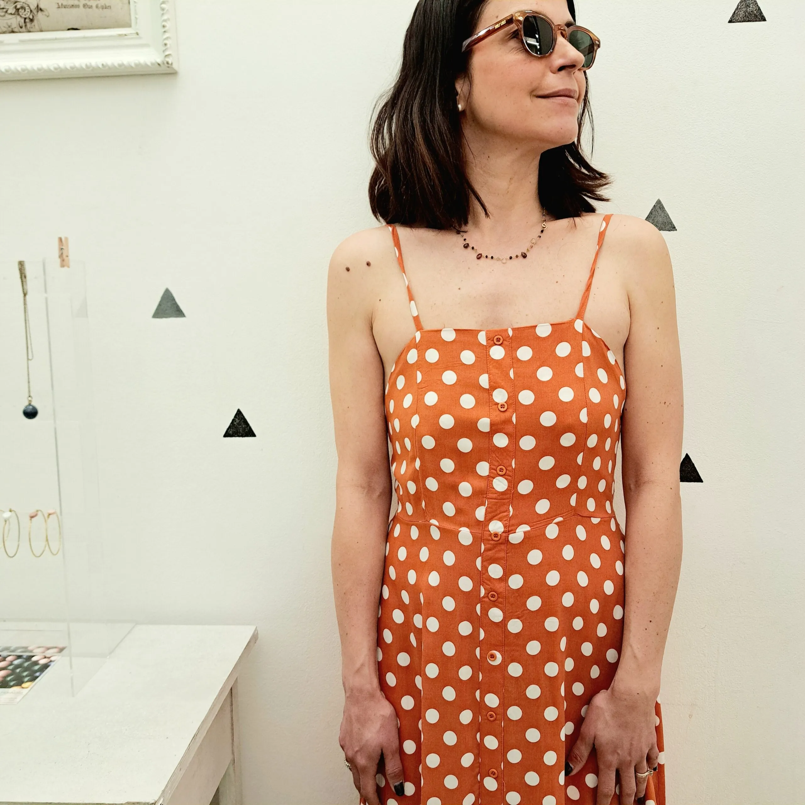 Orange Polka Dot Long Dress with Straps by Compania Fantastica