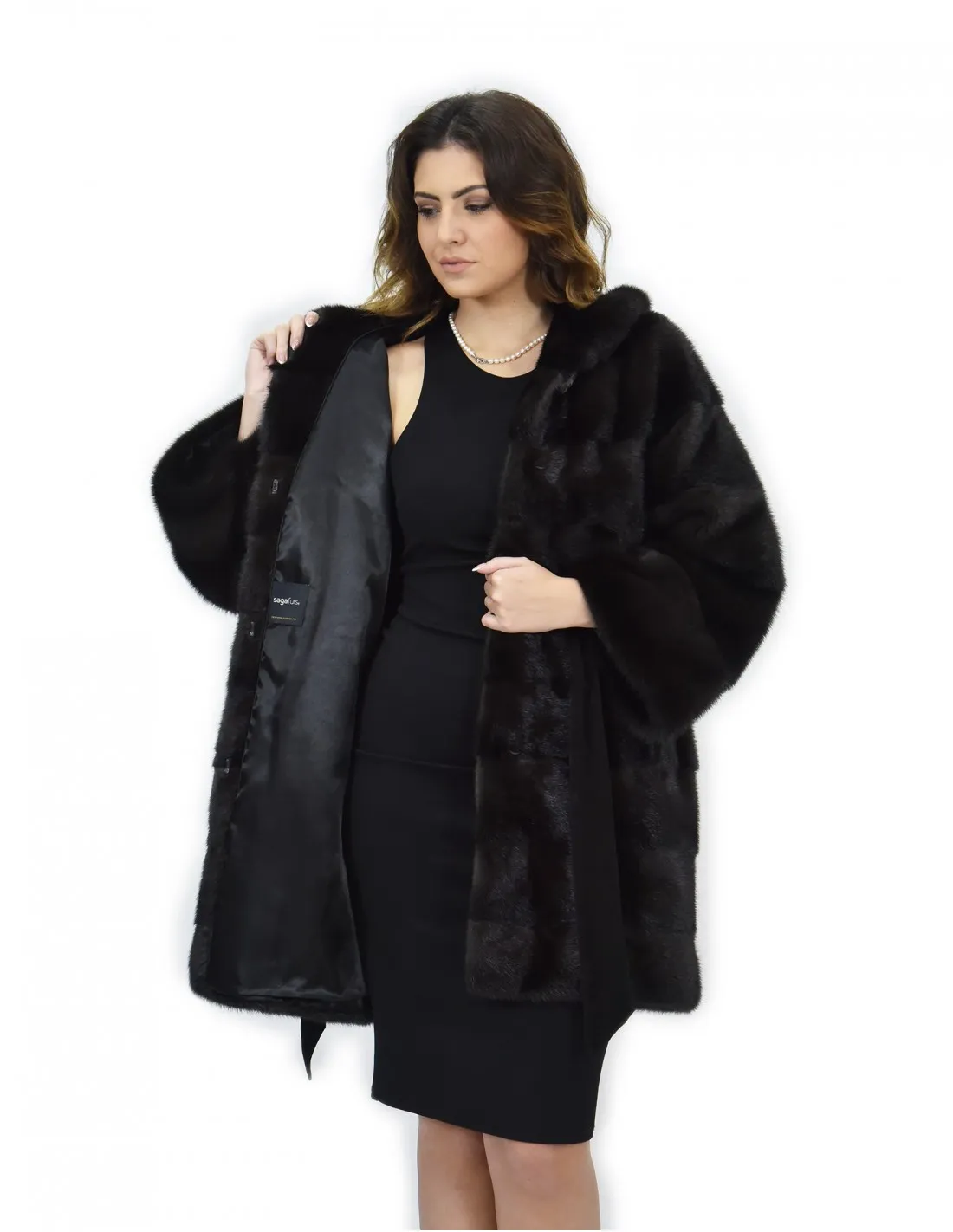 Grey Mink Fur Hooded Coat Size 44