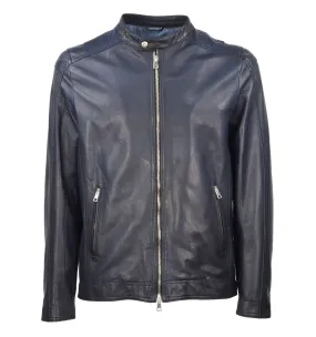 Daniele Alessandrini Grey Men's Blue Leather Jacket I1290KD083800 23