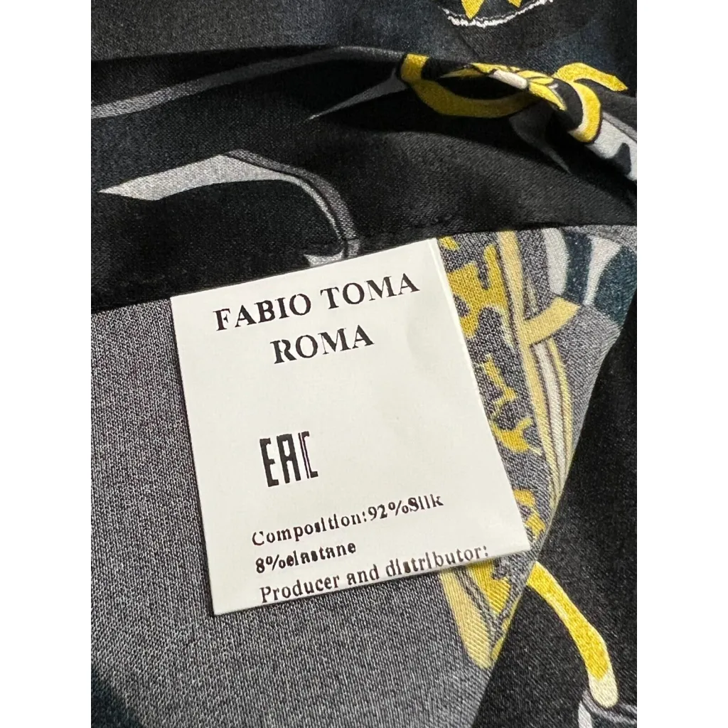 FABIO TOMA Silk Stretch Patterned Black and Yellow Shirt Made in Italy
