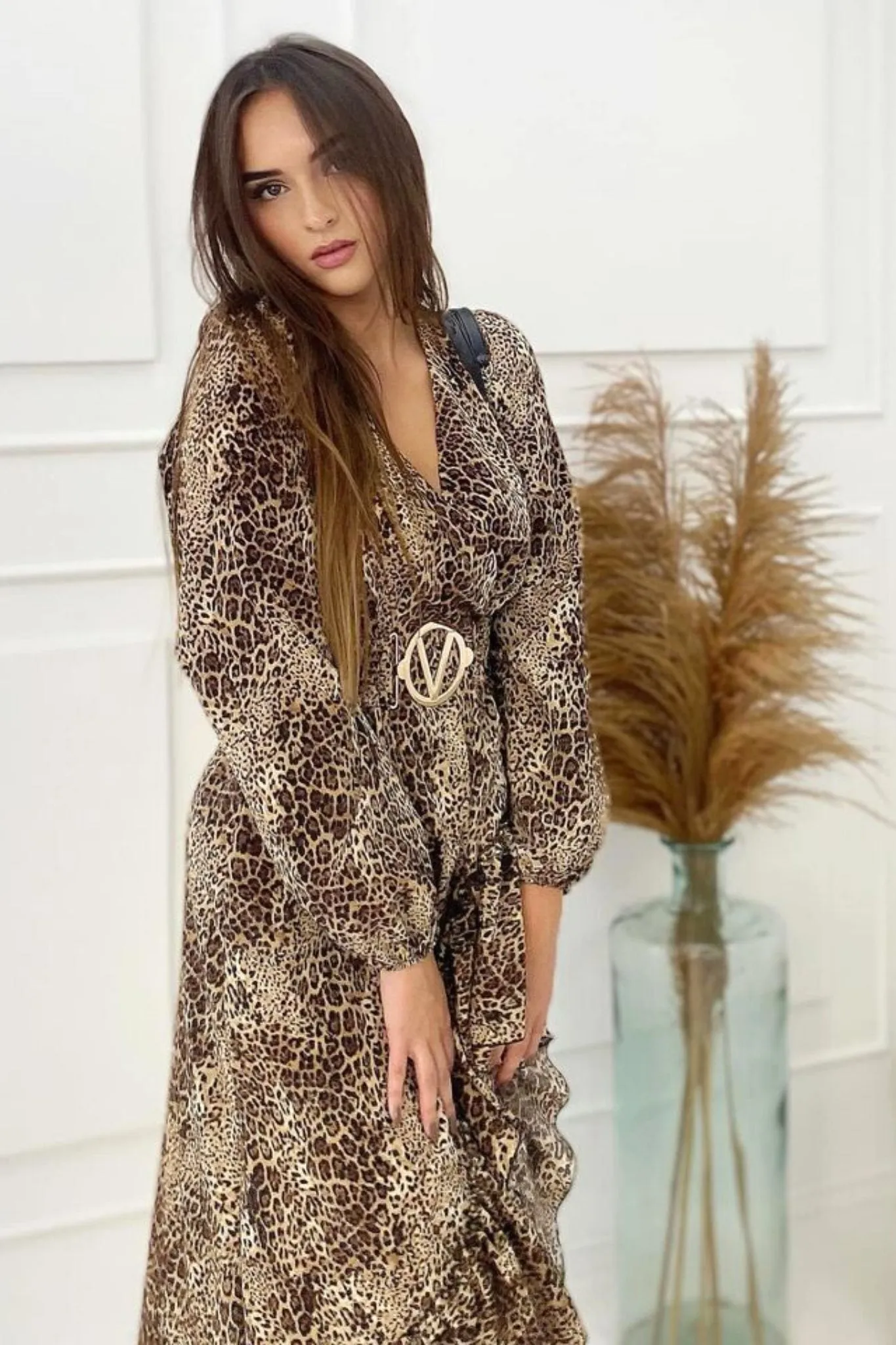 Leopard Print Asymmetric Flared Dress - Short Front, Long Back