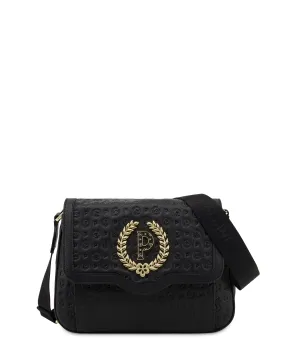 Linea Heritage Shoulder Bag with Embossed Heritage Logo in Black