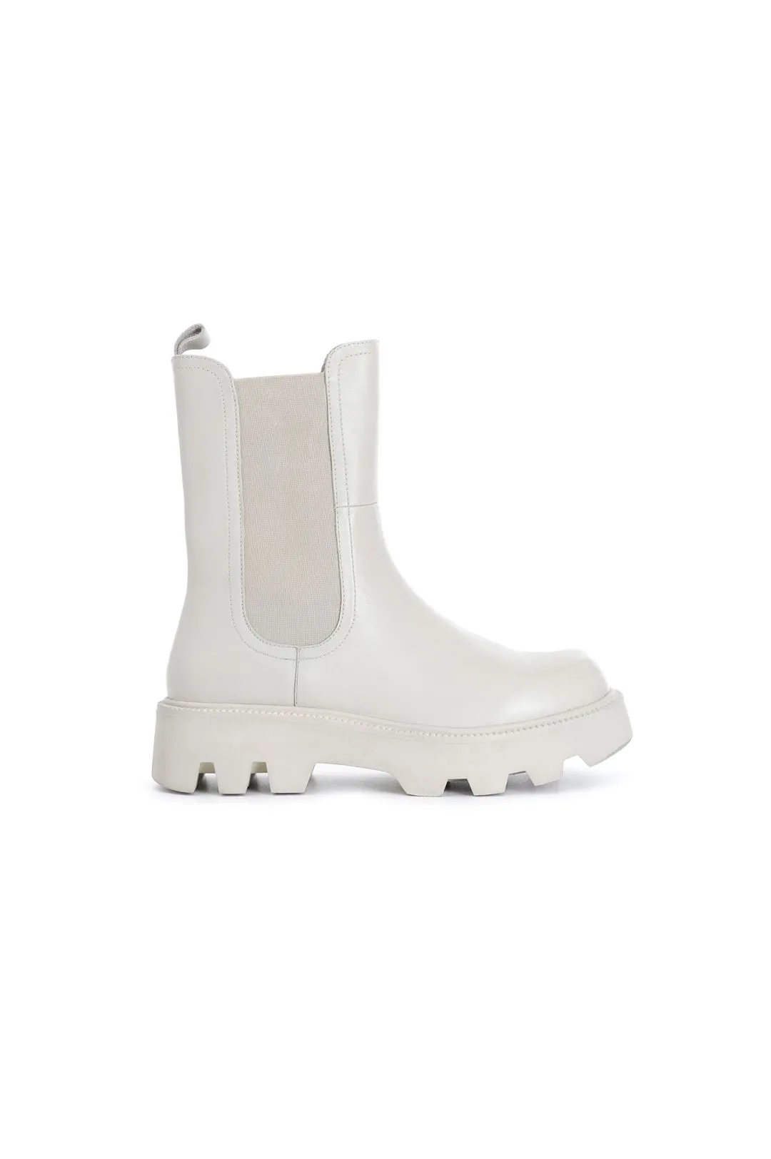 White Leather Bootie with Elastic Detail