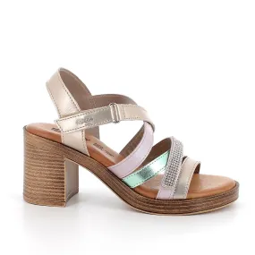 Women's Champagne Leather High Heel Sandals